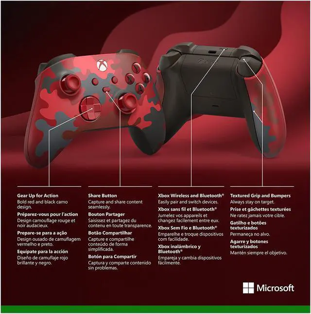 Alt view image 10 of 9 - Xbox Wireless Controller – Daystrike Camo Red