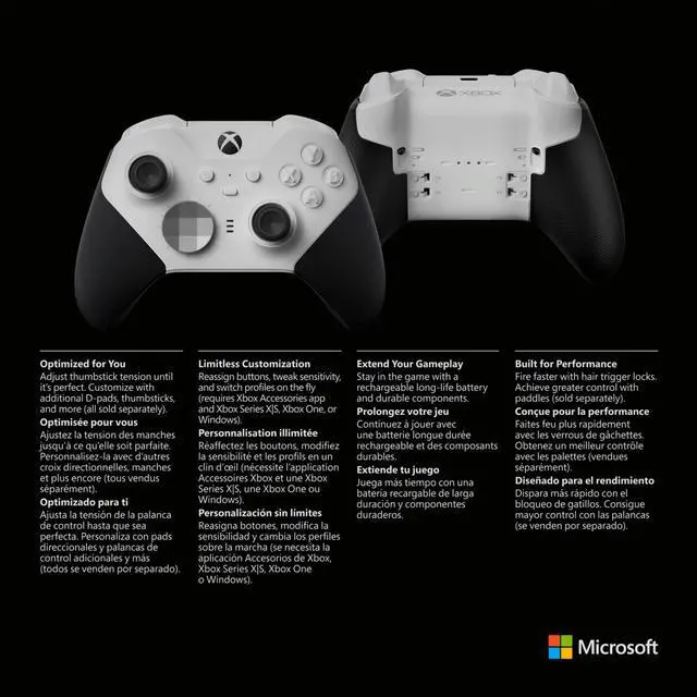 Alt view image 9 of 9 - Xbox Elite Series 2 Wireless Controller - Core (White)