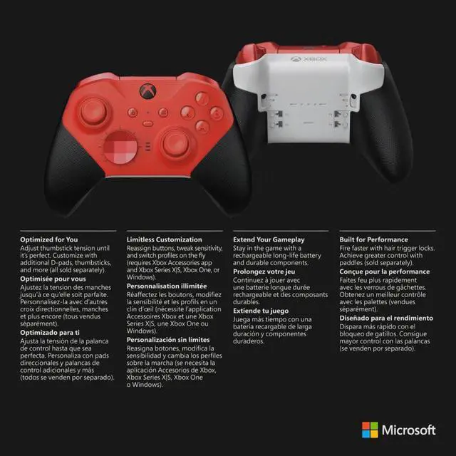 Alt view image 6 of 6 - Xbox Elite Series 2 Wireless Controller – Red