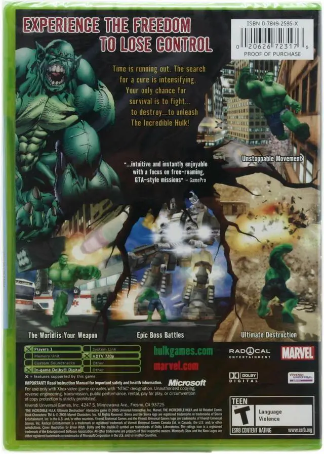 Alt view image 2 of 2 - The Incredible Hulk: Ultimate Destruction XBOX game VIVENDI