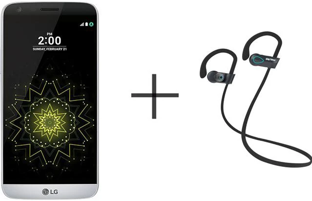 Main image of LG G5 RS988 Unlocked GSM Smartphone, Silver + SHARKK Flex 2o Wireless Bluetooth WaterProof Headphones with Mic (Value Bundle)