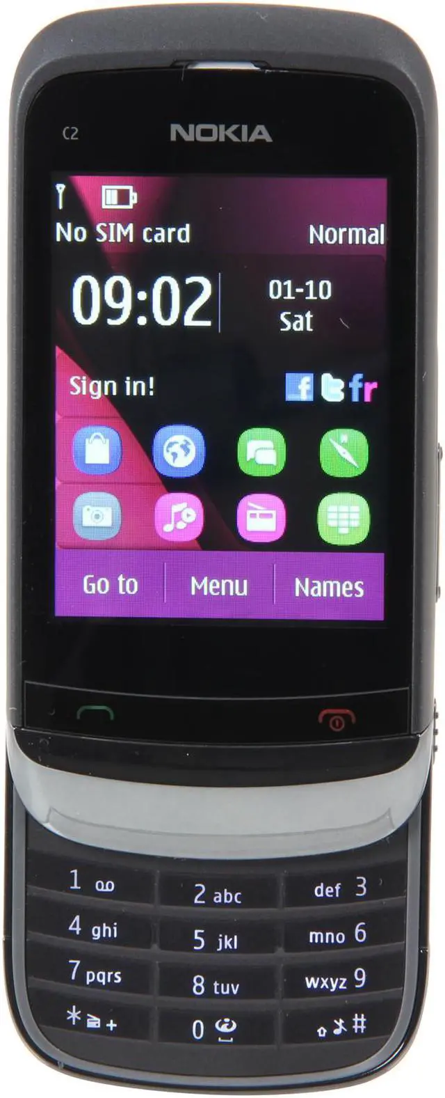Main image of Nokia Touch and Type EU C2-02 Dark Chrome Unlocked GSM Slide Phone / 2 MP Camera / Bluetooth / Music / 2.6" Touchscreen (C2-02)