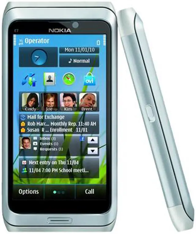 Alt view image 5 of 5 - Nokia E7 E7-00 3G 16GB Unlocked GSM Slide-Out Keyboard Phone 4.0" Silver 256 MB RAM