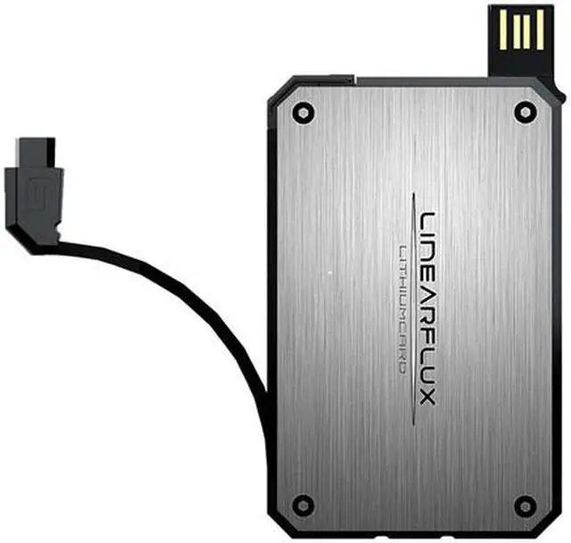 Alt view image 3 of 3 - Linearflux LithiumCard Silver/Black 1200 mAh Ultra-Thin HyperCharger 1200mAh Apple Lightning USB LC122SLBK