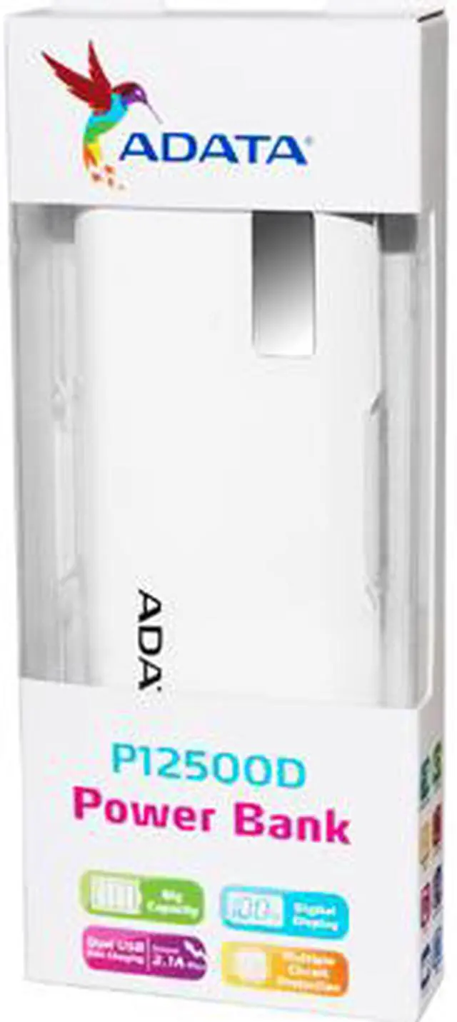 Alt view image 6 of 6 - ADATA White 12500 mAh P12500D Power Bank AP12500D-DGT-5V-CWH