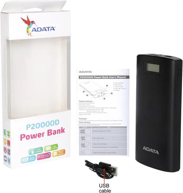 Alt view image 7 of 7 - ADATA 20000 mAh P20000D (AP20000D-DGT-5V-CBK) Black Power Bank