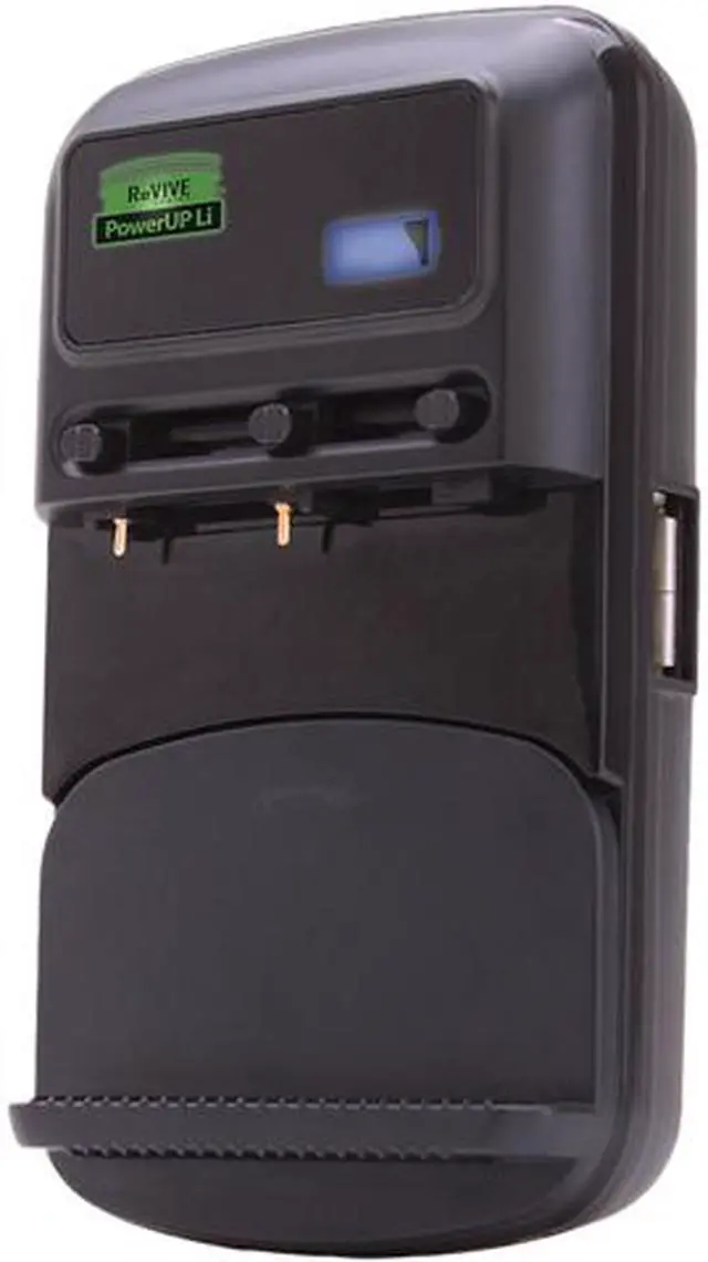 Main image of ReVIVE PowerUP Li CH-POWERUP-LI Flip-Down AC Plug with Adjustable Contact Pins USB Battery Charger - Black