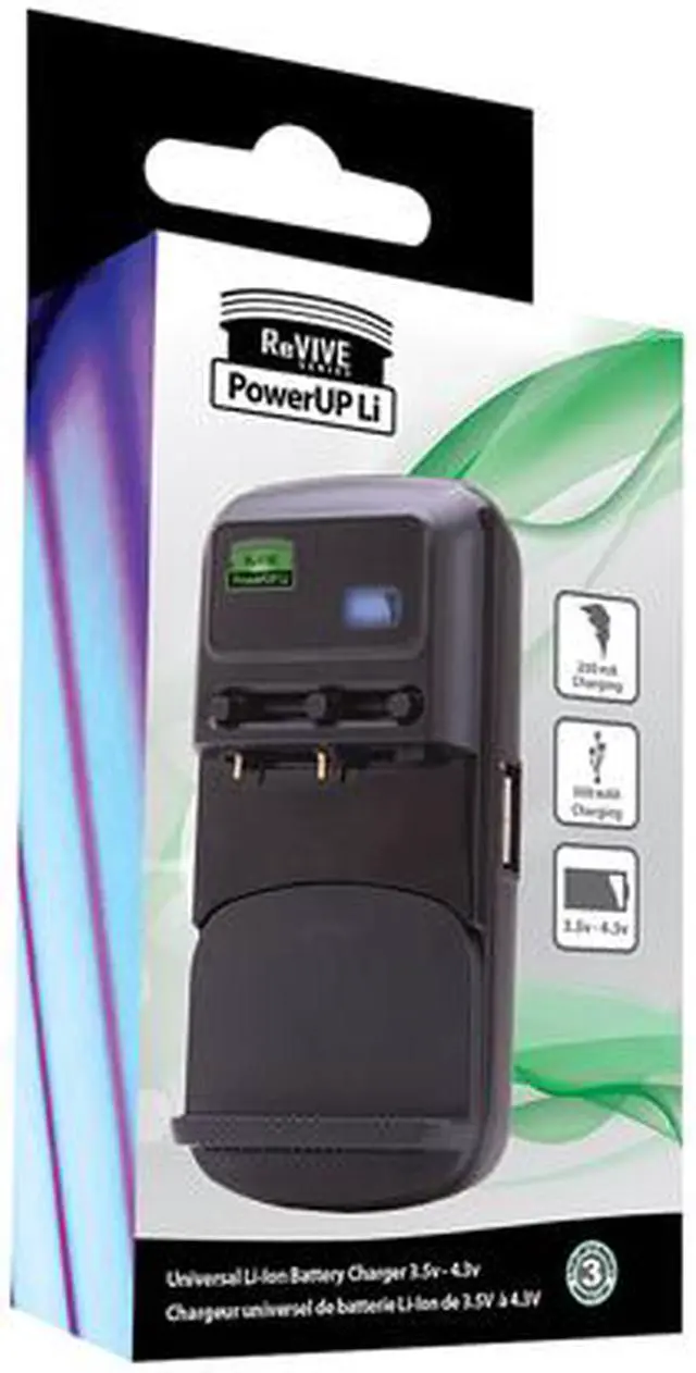 Alt view image 4 of 5 - ReVIVE PowerUP Li CH-POWERUP-LI Flip-Down AC Plug with Adjustable Contact Pins USB Battery Charger - Black
