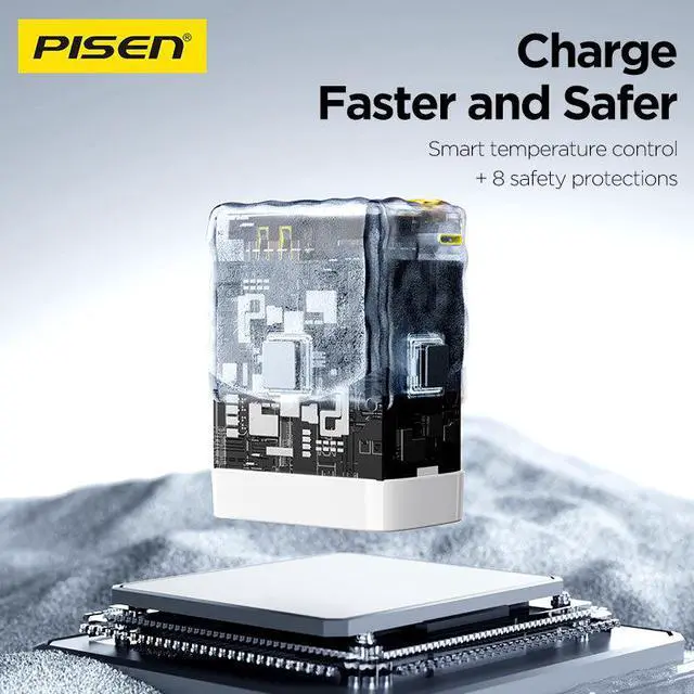 Alt view image 3 of 5 - PISEN 30W GaN Fast Charging Retractable Wall Charger Set White (US)