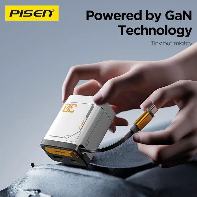 Alt view image 4 of 5 - PISEN 30W GaN Fast Charging Retractable Wall Charger Set White (US)