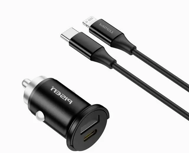 Alt view image 2 of 3 - PISEN-Quick USB-C+USB-A 20W Mini Car Charger C to C 1000 Set