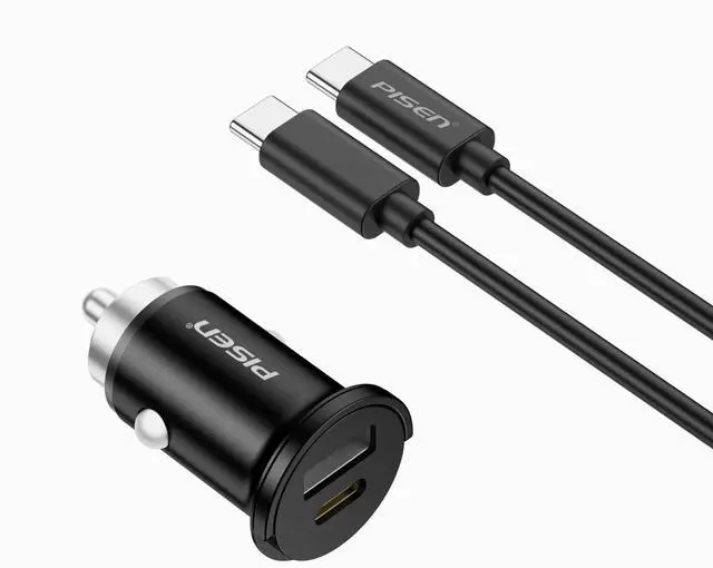 Alt view image 3 of 3 - PISEN-Quick USB-C+USB-A 20W Mini Car Charger C to C 1000 Set