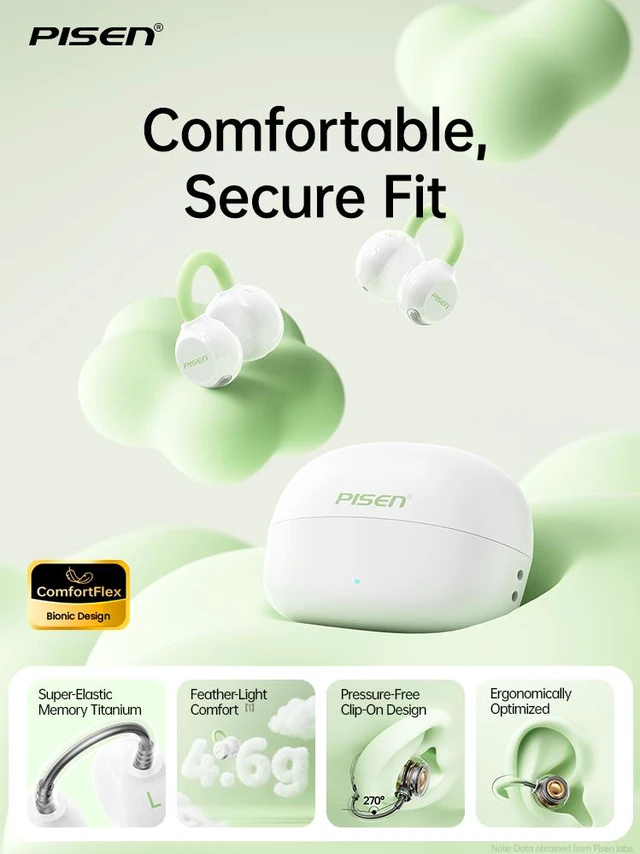 Alt view image 3 of 6 - PISEN-CloudFeather Open Ear Clip-On Earbuds(White)