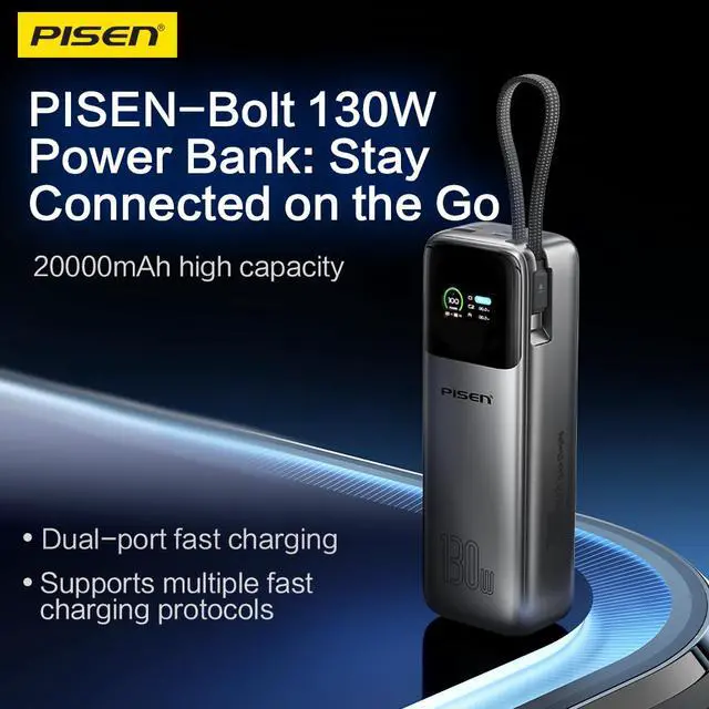 Alt view image 3 of 8 - PISEN Bolt 130W 20000mAh Power Bank