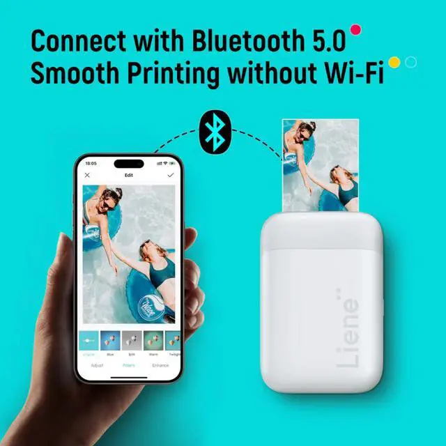 Alt view image 6 of 6 - Liene Pearl K100, Portable Photo Printer, iOS and Android Smartphone compatible, Inkless Printing - White