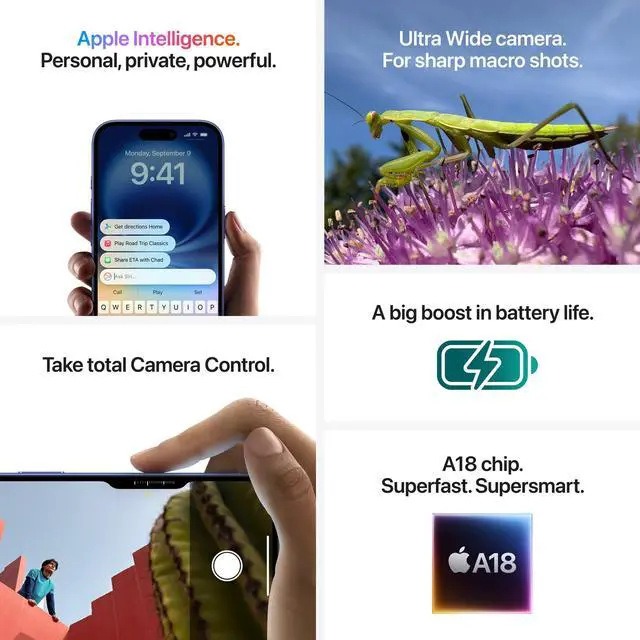 Alt view image 8 of 8 - Apple iPhone 16 128GB, Refurbished Unlocked Cell Phone, Teal - Very Good Condition (Grade B)