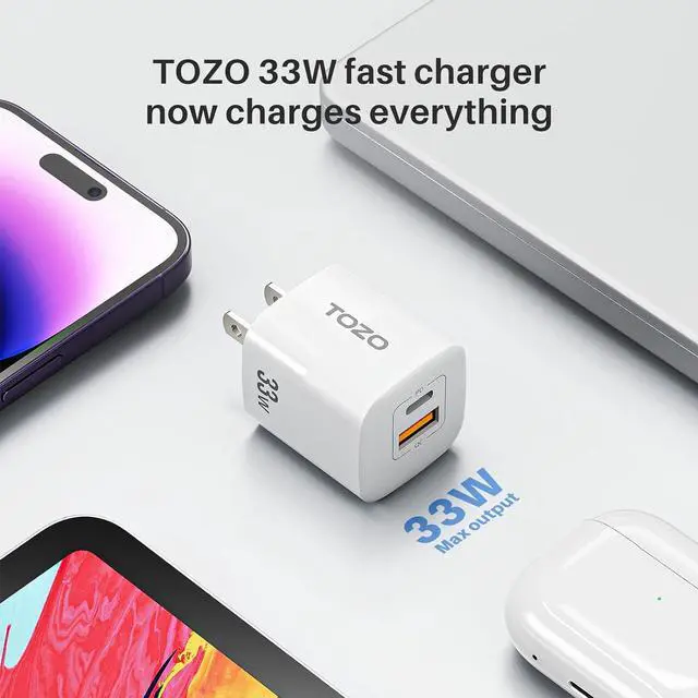 Alt view image 2 of 4 - Tozo C3 33W GaN USB-C Dual Port PD and QC Compact Wall Charger - Black C3-BLK