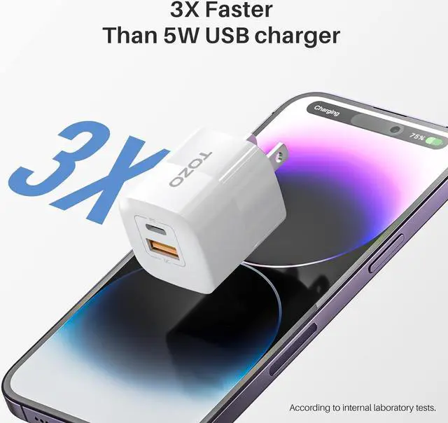 Alt view image 3 of 4 - Tozo C3 33W GaN USB-C Dual Port PD and QC Compact Wall Charger - Black C3-BLK