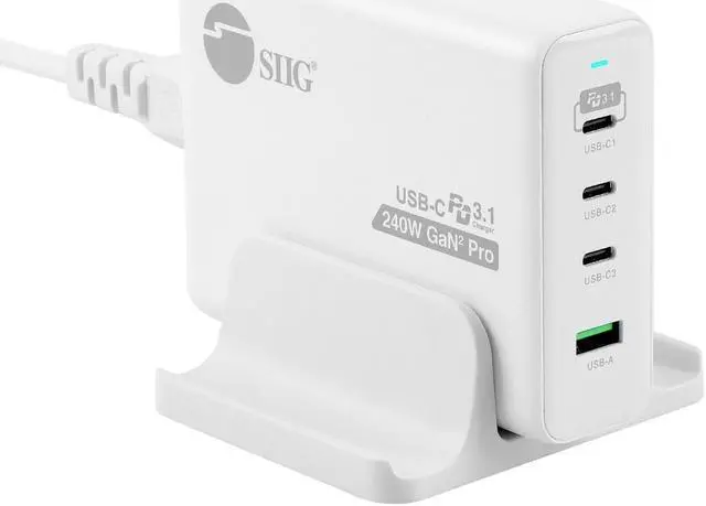 Main image of SIIG 240W GaN PD 3.1 Charger - 3C1A - 3x USB-C + 1x USB-A - White  AC-PW1X11-S1