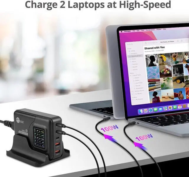 Alt view image 6 of 7 - SIIG 200W GaN PD Charger with Charging Display - 3x USB-C + 2x USB-A - USB-C Power Adapter - Portable USB Type-C Charger - Black AC-PW1Y11-S1