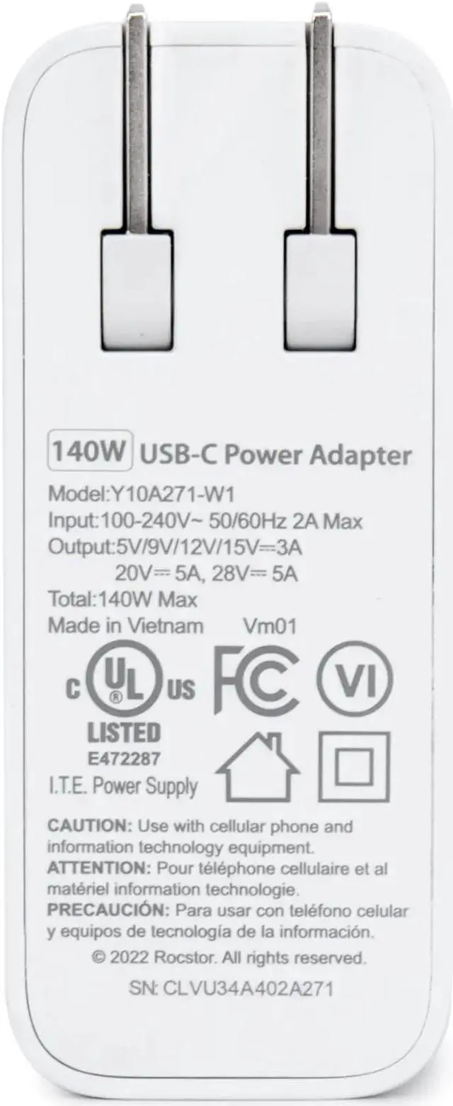 Alt view image 3 of 5 - Rocstor 140W Smart USB-C® Power Adapter Y10A271-W1