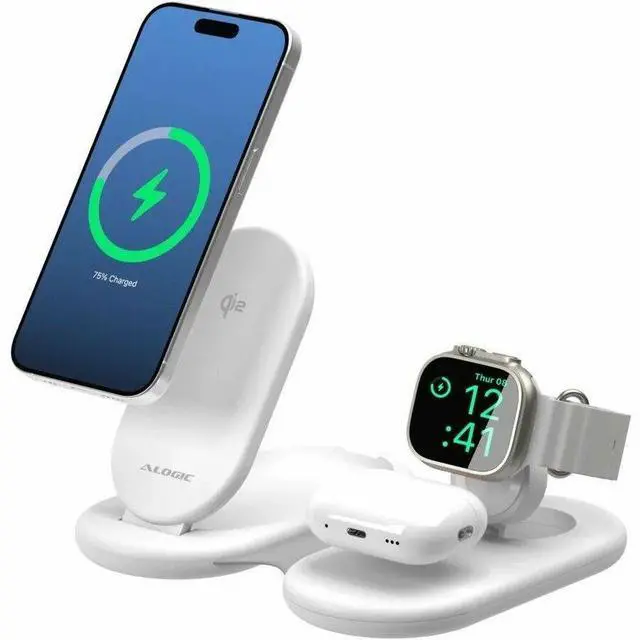 Alt view image 3 of 4 - Alogic PackAway 3-in-1 Qi2 Fast Wireless Charger - AL31WCPA-WH