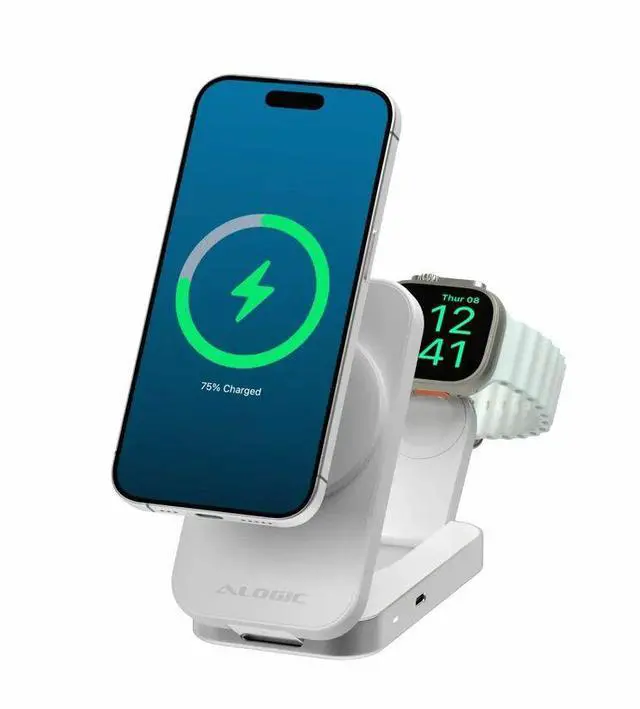 Main image of Alogic Flip 2-in-1 Qi2 Fast Wireless Charging Stand - White - AL21WCFL-WH