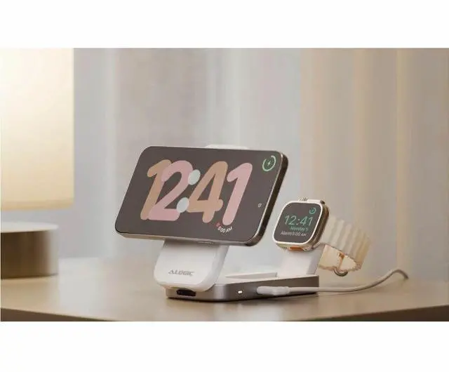 Alt view image 6 of 6 - Alogic Flip 2-in-1 Qi2 Fast Wireless Charging Stand - White - AL21WCFL-WH