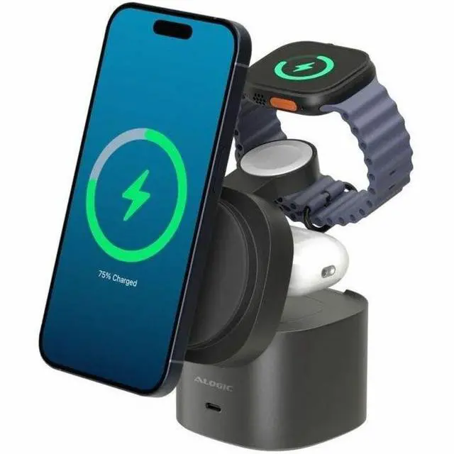 Alt view image 3 of 4 - Alogic PowerPod 4-in-1 Qi2 Fast Wireless Charging Stand - AL41WCPO-BK