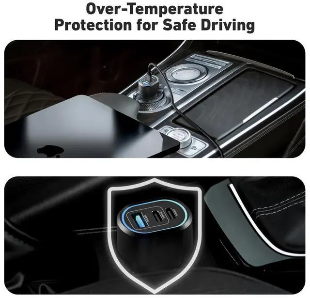 Alt view image 5 of 6 - CODi 65W Triple Port USB-C Car Charger with Dual USB-C & USB-A, Power Delivery & Fast Charging