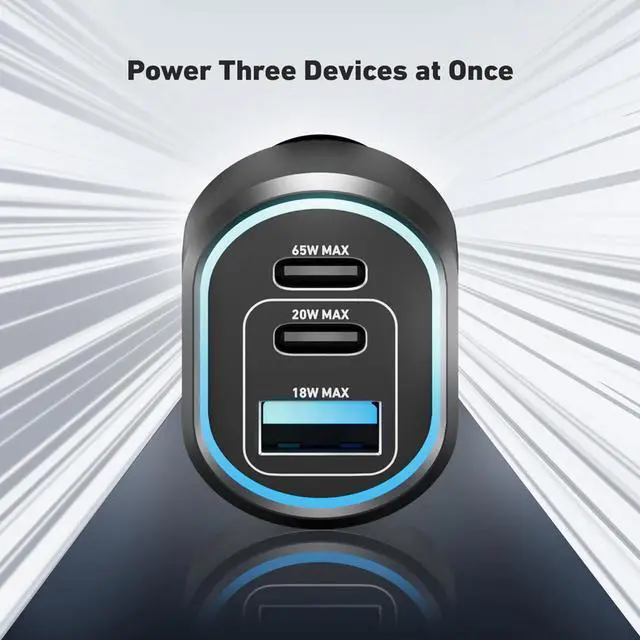 Alt view image 3 of 6 - CODi 65W Triple Port USB-C Car Charger with Dual USB-C & USB-A, Power Delivery & Fast Charging