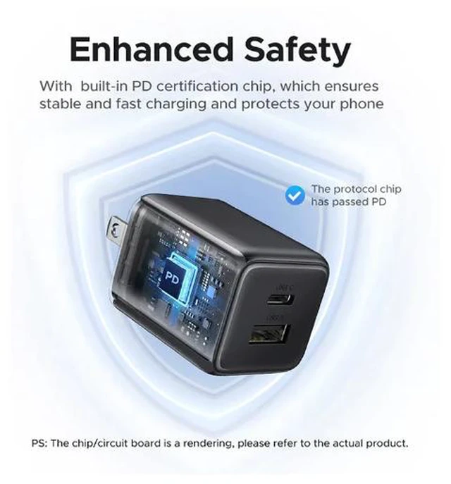 Alt view image 2 of 3 - UGREEN 20W 2-Port 1C1A GaN Fast Charger