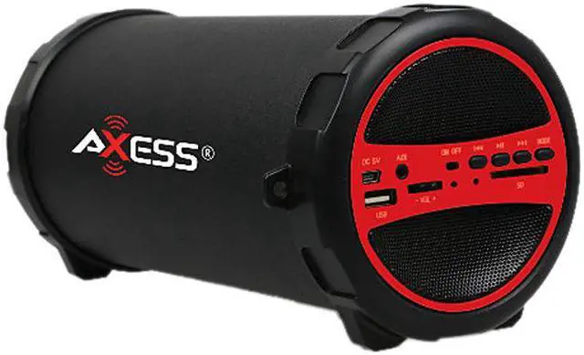 Main image of Axess SPBT1031-RD Portable Bluetooth Hi-Fi Cylinder Loud Speaker with SD Card, USB, AUX And FM Inputs, 3" Sub