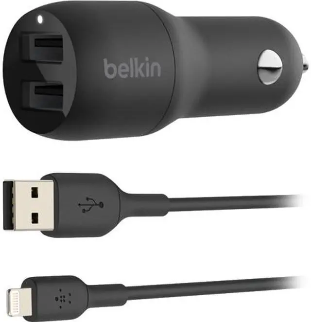 Main image of BELKIN CCD001BT1MBK Black BOOST CHARGE Dual USB-A Car Charger 24W + USB-A to Lightning Cable