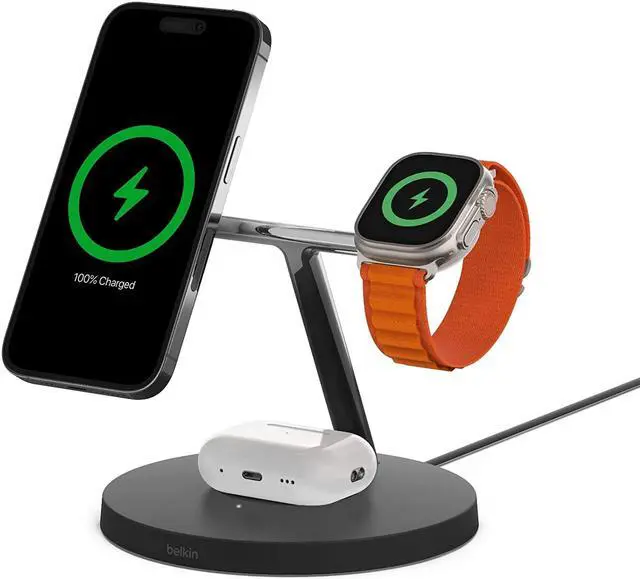 Alt view image 3 of 4 - Belkin BoostCharge Pro 3-in-1 Wireless Charger with Official MagSafe Charging 15W - Black WIZ017TTBK