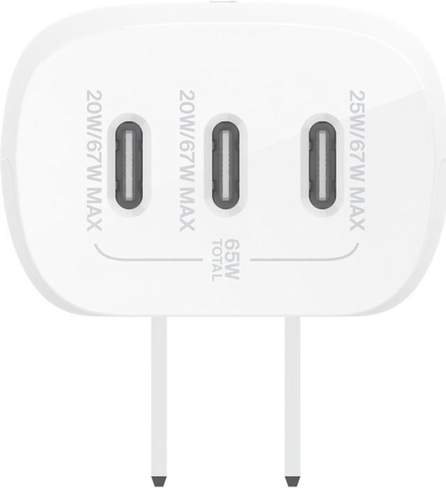 Alt view image 3 of 5 - Belkin 67 Watt 3-Port USB-C Wall Charger - USB-C PD 3.1 Enabled Fast Charging