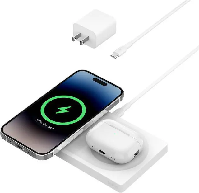 Alt view image 5 of 6 - Belkin BoostCharge Pro 2-in-1 20W Wireless Charging Pad (White)
