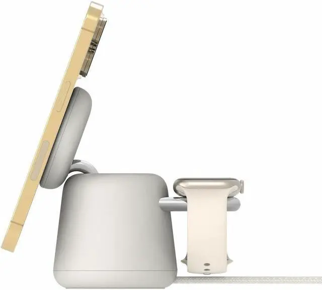 Alt view image 3 of 5 - Belkin 2-in-1 Wireless Charging Dock with MagSafe 15W, Sand