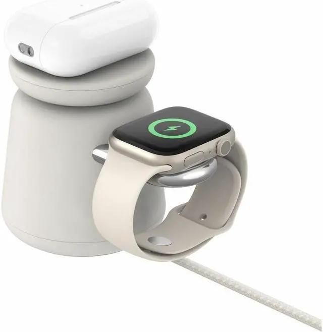 Alt view image 5 of 5 - Belkin 2-in-1 Wireless Charging Dock with MagSafe 15W, Sand