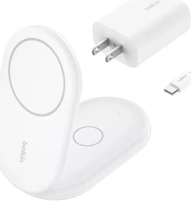 Main image of Belkin 2-in-1 Magnetic Foldable Wireless Charger with Qi2 15W, White