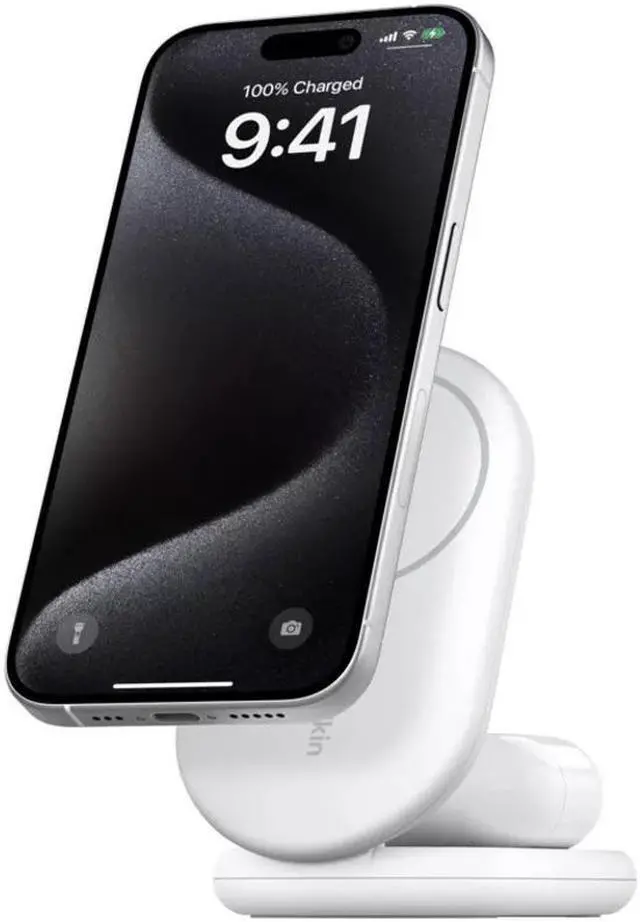 Alt view image 2 of 3 - Belkin 2-in-1 Magnetic Foldable Wireless Charger with Qi2 15W, White