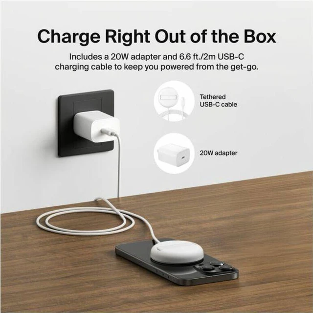 Alt view image 2 of 3 - Belkin 15W Wireless Magnetic Charging Pad w/ Qi2 for iPhones & Airpods - Fast Charge - Portable Charger - White - WIA011ttWH