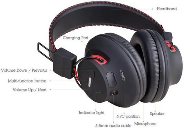 Alt view image 2 of 4 - Avantree BTHS-AS9-Q-BLK Audition Over-Ear Wireless Bluetooth 4.0 Noise Isolation Lightweight NFC Headsets / Headphones