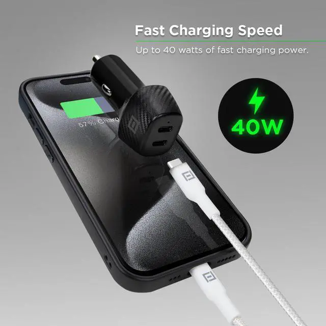 Alt view image 2 of 5 - PureGear 40W Dual Port USB-C Car Charger, Black | 65182FF