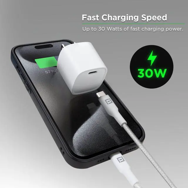 Alt view image 4 of 5 - PureGear 30W Single Port USB-C Wall Charger with 4 foot USB-C to USB-C Braided Cable, White | 65183FF