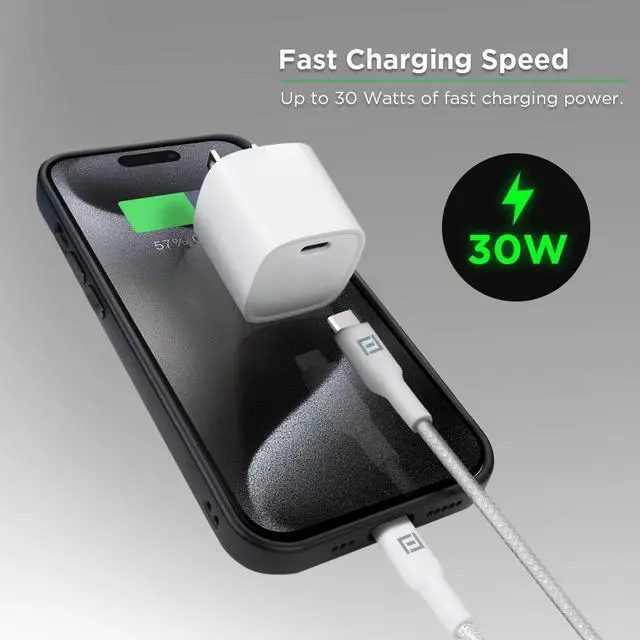 Alt view image 3 of 4 - PureGear 30W Single Port USB-C Wall Charger with 4 foot USB-C to Lightning Braided Cable, White | 65184FF