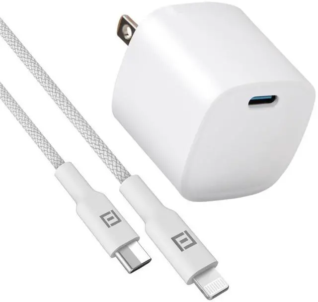 Main image of PureGear 30W Single Port USB-C Wall Charger with 4 foot USB-C to Lightning Braided Cable, White | 65184FF