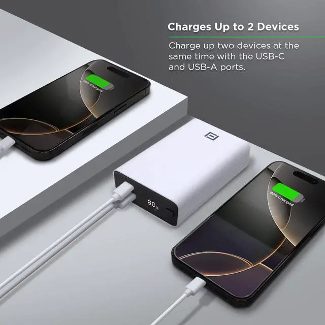 Alt view image 3 of 5 - PureGear 20K mAh Portable Battery with USB-C and USB-A Ports, includes Digital Display, White | 65188FF