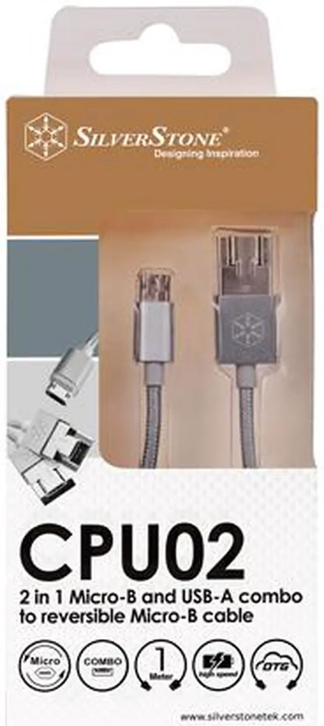 Alt view image 7 of 7 - Silverstone SST-CPU02C Charcoal high speed charge and data sync Cable