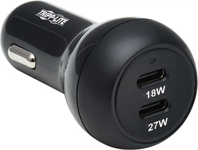 Main image of Tripp Lite U280-C02-45W-2B Black Dual-Port USB-C Car Charger with 45W PD Charging - USB-C (27W), USB-C (18W), Black